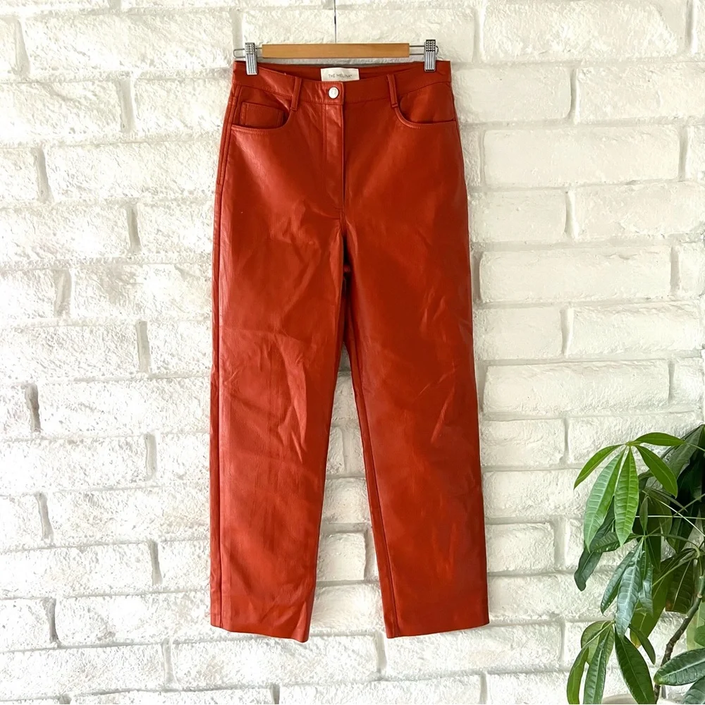 Aritzia Wilfred Melina Pants Orange Vegan Leather Size 6